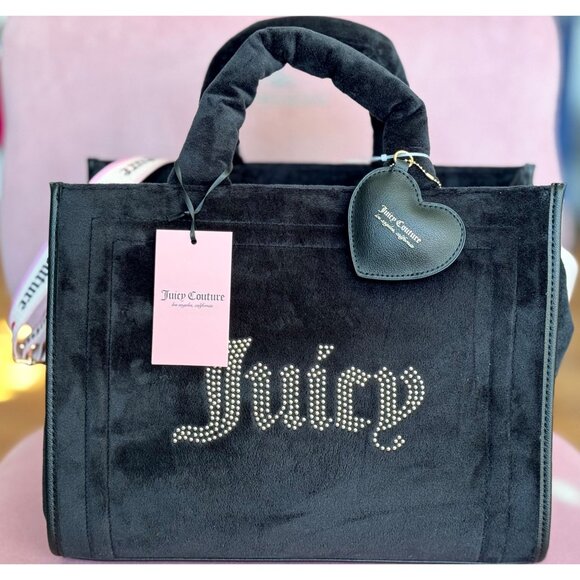 Juicy Couture Handbags - Juicy Couture Extra Spender Tote in Liquorice Gold Rhinestone Logo Crossbody NWT